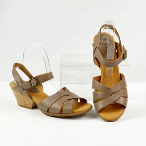 Korks Kork-Ease Sandals Womens 8 Tan Strappy Leather Nadim Shoes Cork 2" Heel